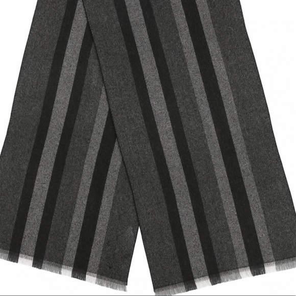 GUCCI UNISEX DARK & LIGHT GREY PLUS BLACK STRIPED SOFT 100% LANA WOOL SCARF - Picture 4 of 12